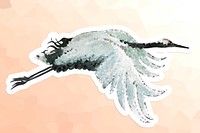 Crystallized style flying Japanese crane illustration with a white border sticker