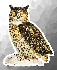 Crystallized style Eurasian eagle-owl illustration with a white border sticker