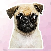 Crystallized style pug dog illustration with a white border sticker
