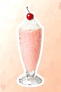 Crystallized style strawberry milkshake illustration with a white border sticker