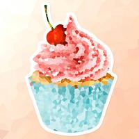 Cherry cupcake crystallized style sticker illustration