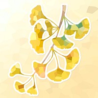 Crystallized ginkgo flower sticker overlay with a white border illustration