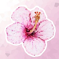 Crystallized hibiscus flower sticker overlay with a white border illustration