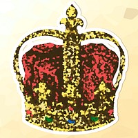 Crystallized royal crown sticker overlay with a white border illustration