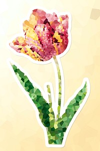 Crystallized tulip flower sticker overlay with a white border illustration