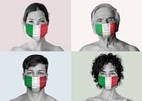 Italian people wearing face masks during coronavirus pandemic set