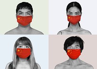 Chinese people wearing face masks during coronavirus pandemic set