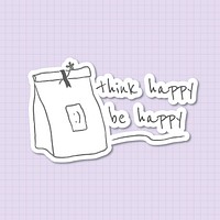 Think happy be happy paper bag sticker design element vector