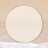 Gold round frame psd on beige wavy texture 