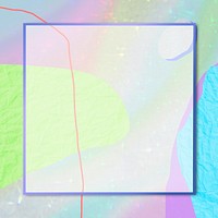 Violet square frame on neon psd background