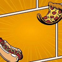 Pop art hotdog and pizza comic strip template vector