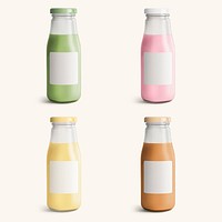 Colorful milk tea in glass bottle mockups