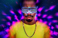 Black man wearing neon shutter shades 
