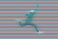 Mid-air shot of a man on a striped background 