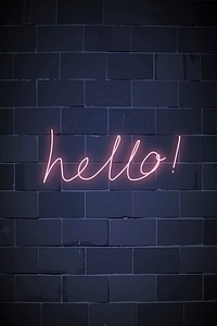 Hello neon sign on a brick wall vector 