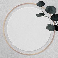Gold frame with eucalyptus branch gray background