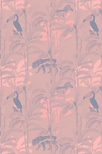 Hand drawn tropical pattern with a pink effect