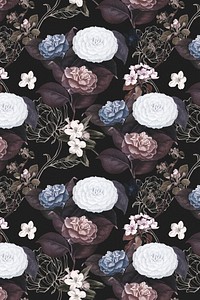 Hand drawn flower pattern on a black background