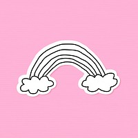Doodle black and white rainbow journal sticker with a white border on a pink background vector