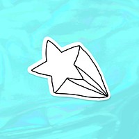 Doodle black and white shooting star journal sticker with a white border on a blue background vector