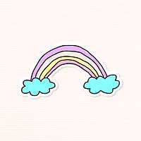 Doodle pastel rainbow journal sticker with a white border on a beige background vector