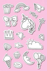 Cute doodle style journal sticker with a white border set on a pink background vector
