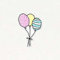 Doodle colorful balloons journal sticker on a beige background vector