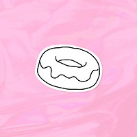 Doodle glazed donut journal sticker with a white border on a holographic background vector