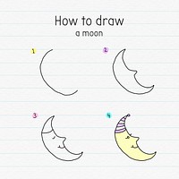 How to draw a moon doodle tutorial vector