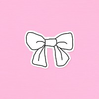 Doodle black and white bow journal sticker with a white border on a pink background vector