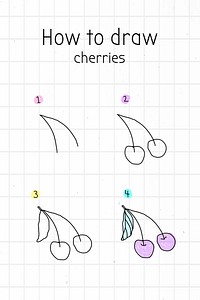 How to draw cherries doodle tutorial vector