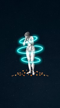 Standing female nude figure with blue neon effect