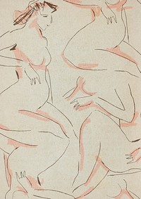 Hand drawn nude women pattern background vintage illustration