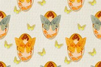 Nude woman with butterfly wings pattern background
