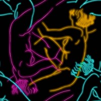 Neon nude woman seamless pattern background