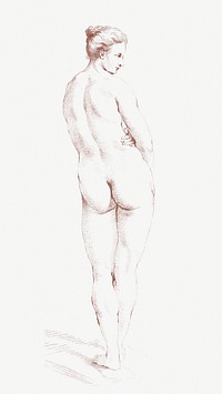 Back view nude woman vintage illustration