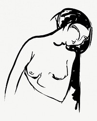 Sketch of nude lady vintage illustration