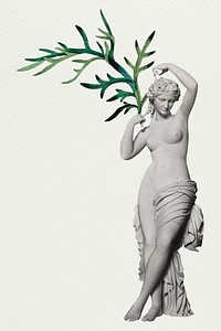 Naked woman statue with plant psd