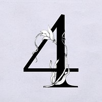 Vector number four font floral decorated typography