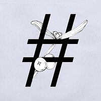Hashtag symbol botanical vintage typography