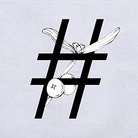 Vector hashtag symbol botanical vintage typography