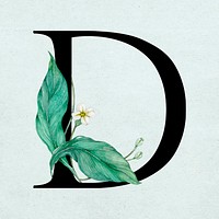 Floral d letter font vector romantic typography