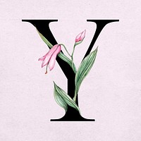 Floral y letter font vector romantic typography