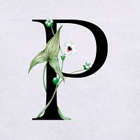 Floral p letter font vector romantic typography