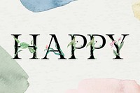 Vector happy word floral font decorated typography