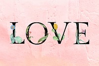 Vector love word floral font decorated typography