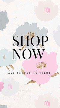 Shop now text promotion floral background vector