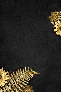 Sunflower palm leaf gold border frame on black textured banner