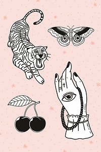 Black&white creative  tattoo element psd collection
