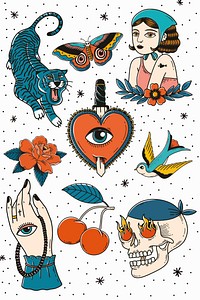 Retro tattoo design vector collection